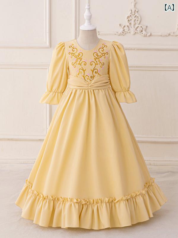 ドレス 女の子 キッズ ベビー プリンセス チュール ふんわり リボン ワンピース フォーマル 発表会 結婚式 誕生日 膝丈 ノースリーブ かわいい 高級感 欧米風 綿混 コットン シャンパン アイボリー ゴールド 2