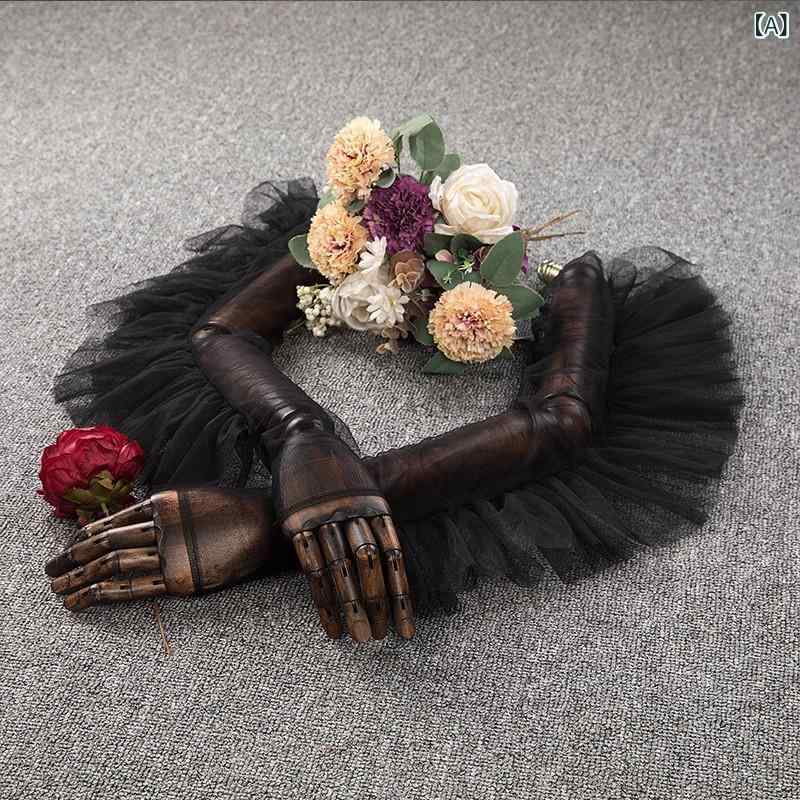 ウェディンググローブ レディース 手袋 ロング 結婚式 披露宴 前撮り 花嫁 黒 白 赤 チュール メッシュ シアー 透け感 ドレス用 フォーマル エレガント シック 上品 演出小物 伸縮性 薄手 通気性 柔らかい 装飾 2