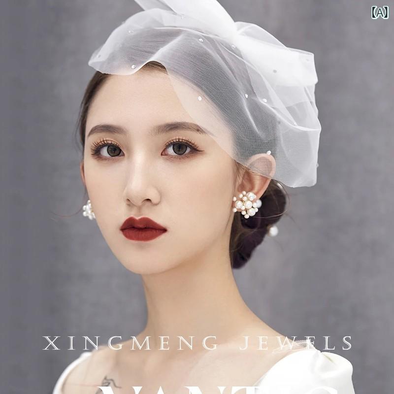 ウェディングベール レディース 髪飾り ヘッドドレス ヘアアクセサリー ブライダル 結婚式 披露宴 前撮り 白 ホワイト チュール ラインストーン ビジュー キラキラ 透明感 ナチュラル 森ガール風 写真 フォトアイテム 花嫁
