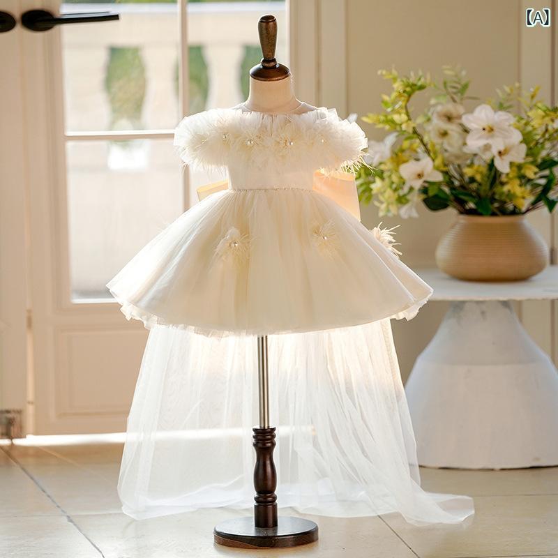 ワンピース キッズ 女の子 ドレス ピアノ発表会 結婚式 パーティー フォーマル チュール 子供服 衣装 プリンセス 切り替え 高級感 シャンパン 春夏 秋冬 誕生日 七五三 お呼ばれ 華やか 上品 ふんわり かわいい エレガント ポリエステル 2