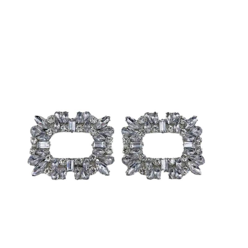 シューズアクセサリー メンズ レディース シルバー スクエアバックル 金属 ジルコニア ラインストーン ..