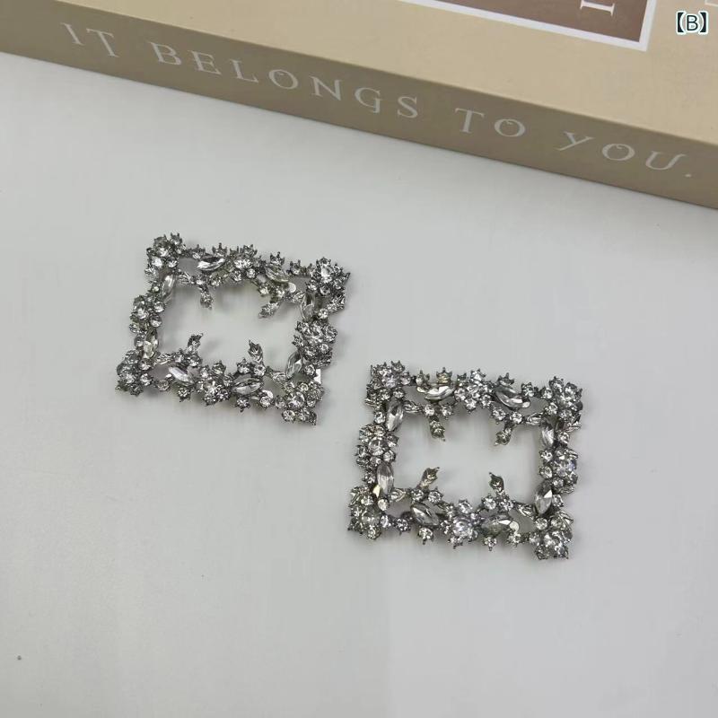 シューズアクセサリー メンズ レディース 靴飾り スクエア ビジュー ラインストーン ジルコニア 四角 金属 メタル キラキラ 高級感 華やか 着脱式 付け替え 簡単装着 パンプス サンダル ブーツ 結婚式 パーティー 春夏 秋冬 ゴールド シルバー