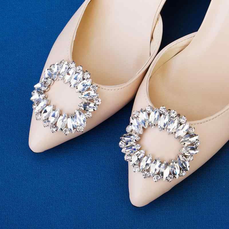 シューズアクセサリー レディース 結婚式 パーティー 披露宴 パンプス 飾り ビジュー ラインストーン ジルコニア シルバー 透かし彫り 楕円形 シューパーツ 靴飾り 着脱可能 電気メッキ加工 高級感 華やか 上品