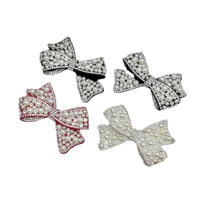 シューズアクセサリー レディース リボン パール 靴飾り パーツ ハンドメイド 蝶結び 布製 ブラック レッド ホワイト かわいい おしゃれ 華やか 高級感 結婚式 パーティー 普段使い パンプス ビジュー