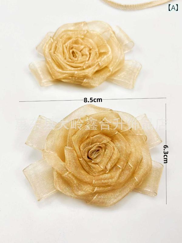 アクセサリーパーツ レディース 靴 鞄 服 飾り 山茶花 カメリア 薔薇 リボン 布製 ハンドメイド DIY デコレーション 春夏 アプリコット 上品 高級感 かわいい おしゃれ コサージュ 装飾