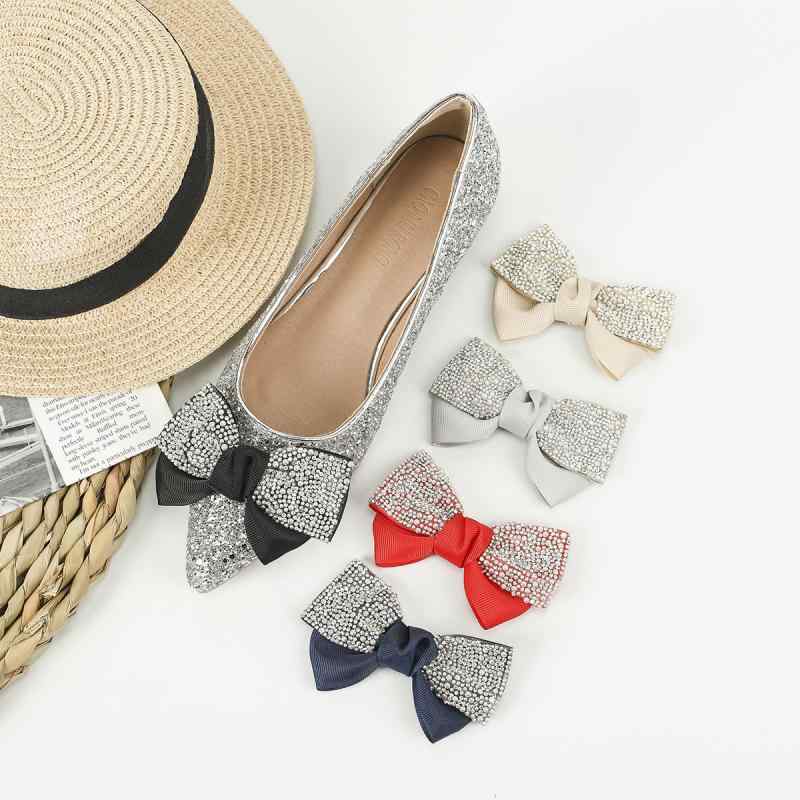 シューズアクセサリー レディース リボン 靴飾り ビジュー ラインストーン キラキラ シューパーツ グログランリボン 布製 普段使い パーティー 結婚式 パンプス ハイヒール フラットシューズ ブラック ネイビー アプリコット オールシーズン 高級感