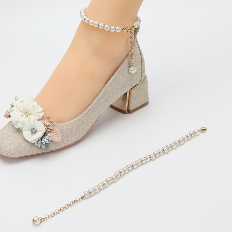 シューズアクセサリー レディース 靴飾り パール チェーン メタル ラインストーン ゴールド 取り外し ..