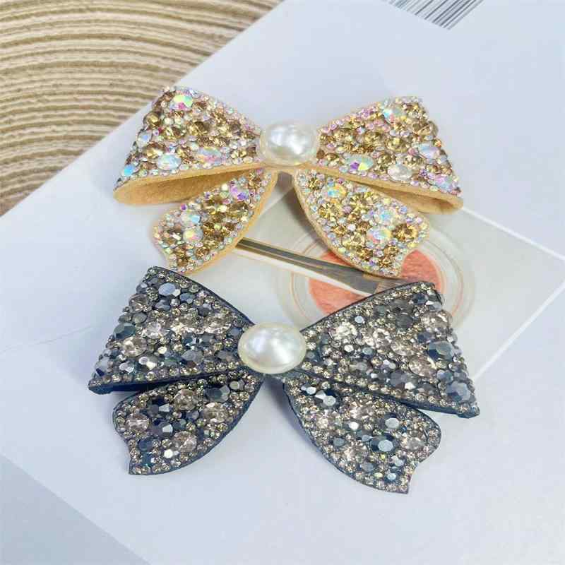 シューパーツ レディース クリップ リボン 蝶結び ラインストーン ビジュー パール ハンドメイド パンプス サンダル おしゃれ かわいい キラキラ 上品 パーティー 結婚式 ブラック アプリコット