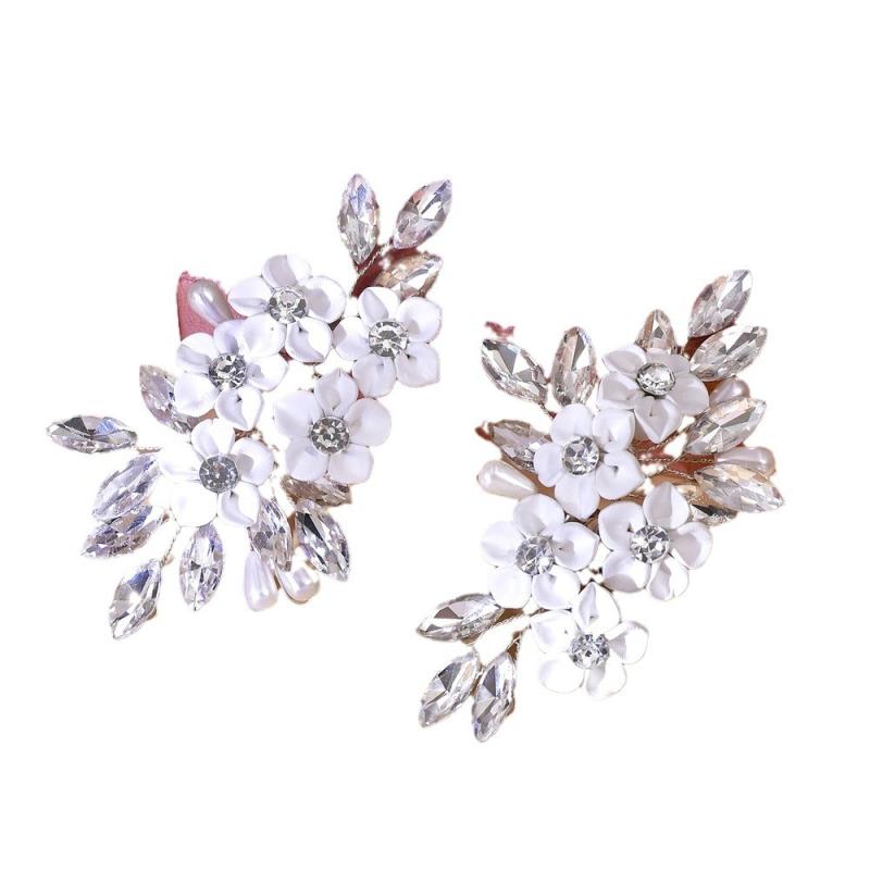 シュー レディース シューズアクセサリー 靴飾り 花 ハンドメイド ラインストーン ホワイト キラキラ ..