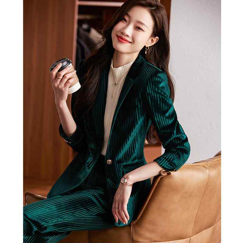 セットアップ レディース 秋冬 テーラードジャケット パンツ ベロア 高級感 通勤 オフィス ビジネス エレガント きれいめ 長袖 ボトムス スーツ フォーマル レッド グリーン ブルー コットン混 ビスコース 無地 ズボン 上品 ポリエステル