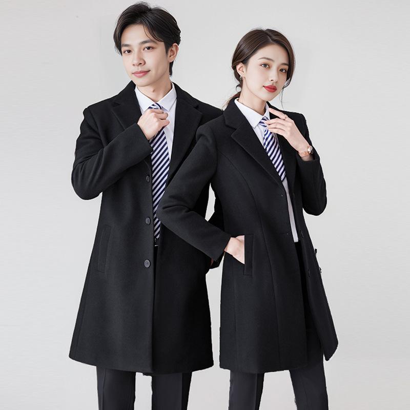 コート メンズ レディース 秋冬 ロング丈 テーラードカラー チェスターコート トレンチコート ビジネス 通勤 普段使い きれいめ 上品 千鳥格子柄 ダブルボタン スリム アシンメトリー ポリエステル 高級感 韓国 事務服 ネイビー ブラック