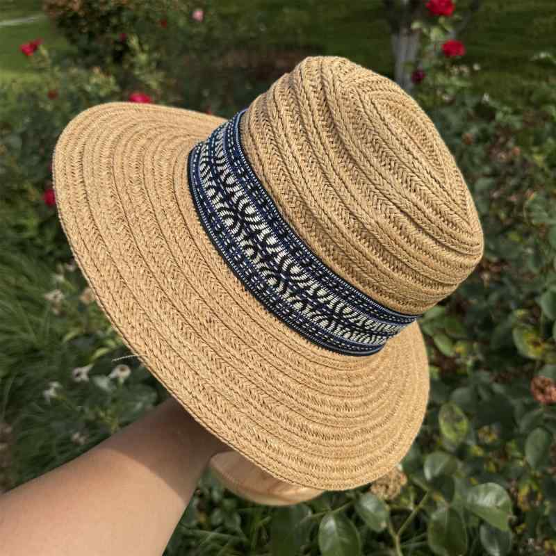 麦わら帽子 メンズ レディース 中折れハット 春夏 ストローハット ボヘミアン エスニック 紫外線対策 日よけ UVカット 遮光 通気性 つば広 調整可能 軽量 高級感 ビーチ 旅行 アウトドア カーキ ベージュ