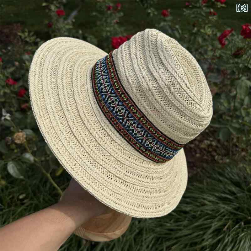 麦わら帽子 メンズ レディース 中折れハット 春夏 ストローハット ボヘミアン エスニック 紫外線対策 日よけ UVカッ（3枚目）