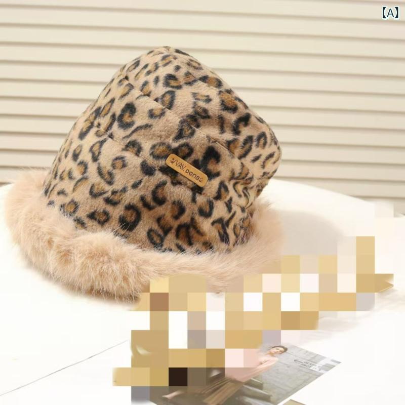 For Women - バケットハット レディース 女性用 秋冬 ヒョウ柄 レオパード 裏起毛 厚手 保温 暖かい 防寒 風よけ 小顔効果 折りたたみ 韓国ファッション カジュアル 通勤 お出かけ 旅行 カーキ グレー 高級感 クロッシェ 帽子