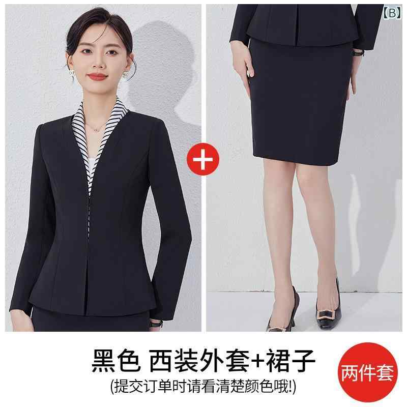 スーツ レディース セットアップ 事務服 テーラードジャケット スラックス スカート フォーマル オフィス ビジネス ユニフォーム 仕事用 通勤 接客 高級感 上品 きれいめ エレガント ストレッチ 長袖 綿混 秋冬 ブラック アプリコット frontop-13270471 フロントップ楽天市場店 サンプル画像3