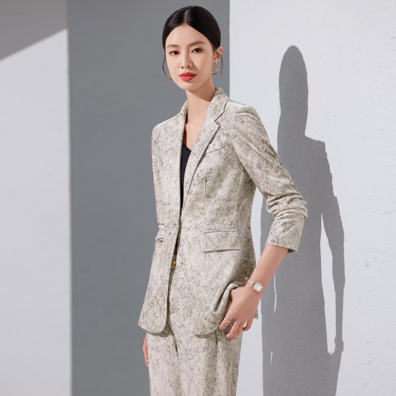 セットアップ レディース パンツスーツ テーラードジャケット スラックス ビジネス 事務服 通勤 シェニール 伸縮性 ストレッチ 厚手 秋冬 上品 大人 きれいめ 高級感 エレガント ブラック アプリコット