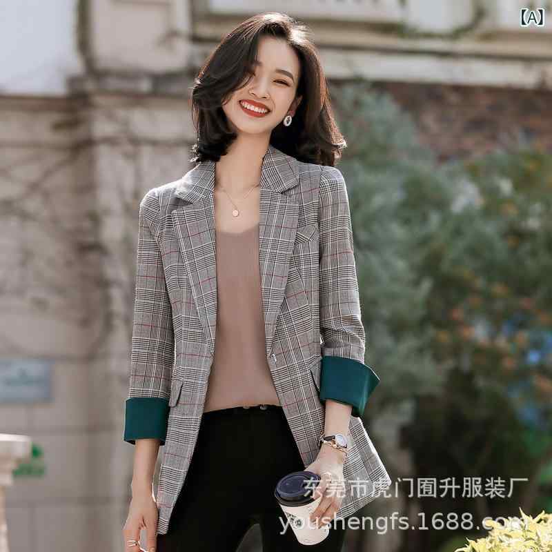 テーラードジャケット レディース 事務服 通勤 オフィス ビジネス フォーマル きれいめ 上品 高級感 韓国 チェック柄 長袖 羽織り 切り替え ポリエステル 軽量 しわになりにくい 裏地なし 秋冬 グレー カーキ