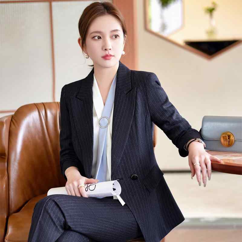 スーツ レディース セットアップ 事務服 テーラードジャケット パンツ スカート ボトムス 秋冬 長袖 ストライプ ブラック ブルー スリム フォーマル ストレッチ ポリエステル 綿混 通勤 面接 就活