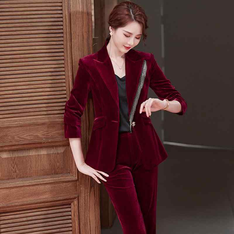 セットアップ レディース テーラードジャケット パンツスーツ ベルベット 秋冬 長袖 トップス ボトムス ロング丈 ビジネス オフィス 通勤 フォーマル エレガント 高級感 きれいめ 無地 レッド ブラック ブルー
