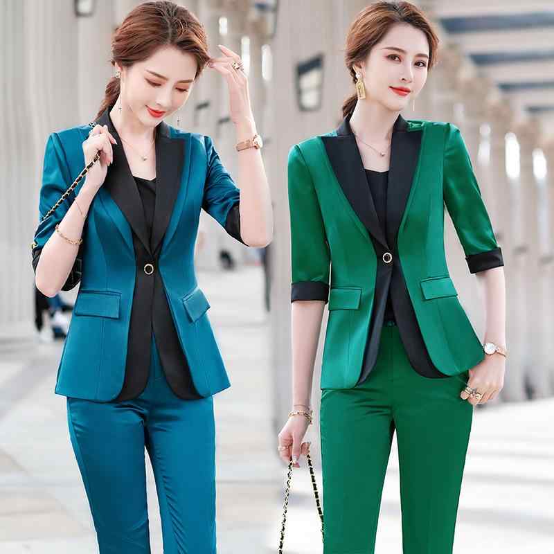 ・主な素材: ポリエステル、ポリウレタン・裏地素材: レーヨン・カラー展開: ピーコックブルー、ネイビー、グリーン・サイズ展開: S、M、L、XL、XXL、3XL、4XL、5XL・対象年齢: 25-29歳・パンツ丈: ロング丈・袖丈: 五分袖