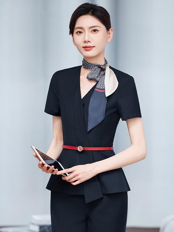 事務服 レディース セットアップ 春夏 半袖 長袖 シャツ ブラウス ジャケット スカート パンツ ベスト 制服 オフィス 通勤 受付 接客 形態安定 ストレッチ 洗える 清潔感 上品 きれいめ 無地 ネイビー ブルー ブラック