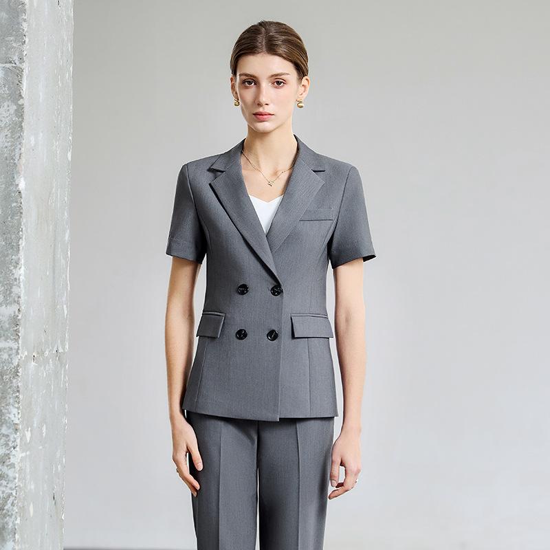スーツ レディース セットアップ 春夏 半袖 テーラードジャケット アンクル丈 パンツ 通勤 面接 オフィスカジュアル 紺 黒 グレー 軽量 ポリエステル ストレッチ ズボン ボトムス トップス アンサンブル スラックス きれいめ 上品