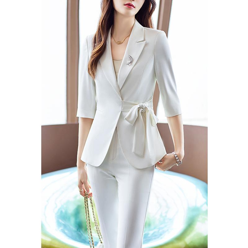 スーツ レディース セットアップ テーラードジャケット 通勤 オフィス フォーマル 上品 清楚 エレガント 春夏 長袖 ロングパンツ ズボン 白 ピンク イエロー ポリエステル 綿混 レーヨン 高級感 着痩せ 美脚効果