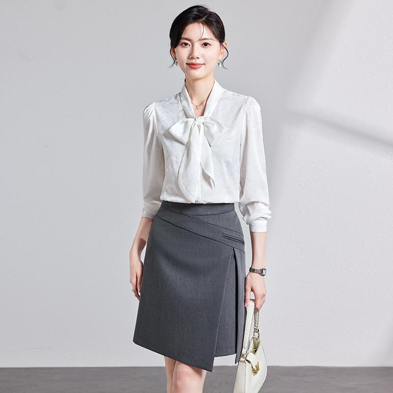 シャツ レディース ブラウス トップス 長袖 秋冬 通勤 オフィス ビジネス 大きいサイズ スリム タイト 無地 シンプル 襟 竹繊維 伸縮性 ストレッチ 形態安定 清潔感 上品 きれいめ ホワイト アイボリー