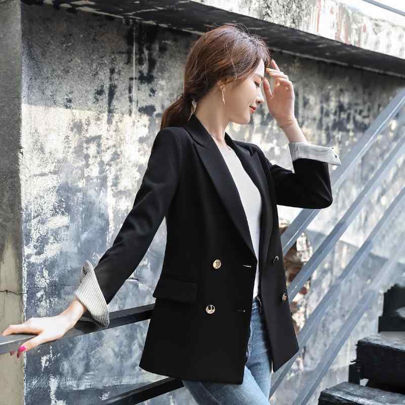 テーラードジャケット レディース ブレザー アウター 春秋 ゆったり 大きいサイズ カジュアル 通勤 普段使い ダブルブレスト 長袖 ストライプ 切り替え アシンメトリー バイカラー ポリエステル グレー ブラック