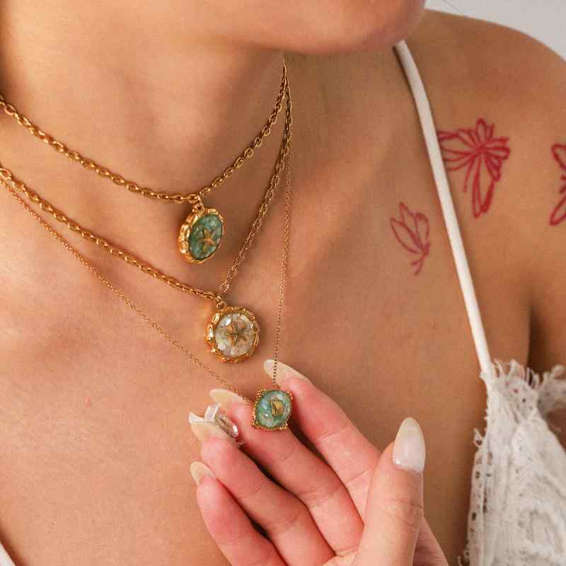 Jewelry Set for Women: Necklace, Ring, Shell, Starfish, Ocean Motif, European Style, Stainless Steel, Titanium Steel, Tarnish-Resistant, Rust-Resistant, Electroplated, Gold, Suitable for Everyday Wear, Spring/Summer