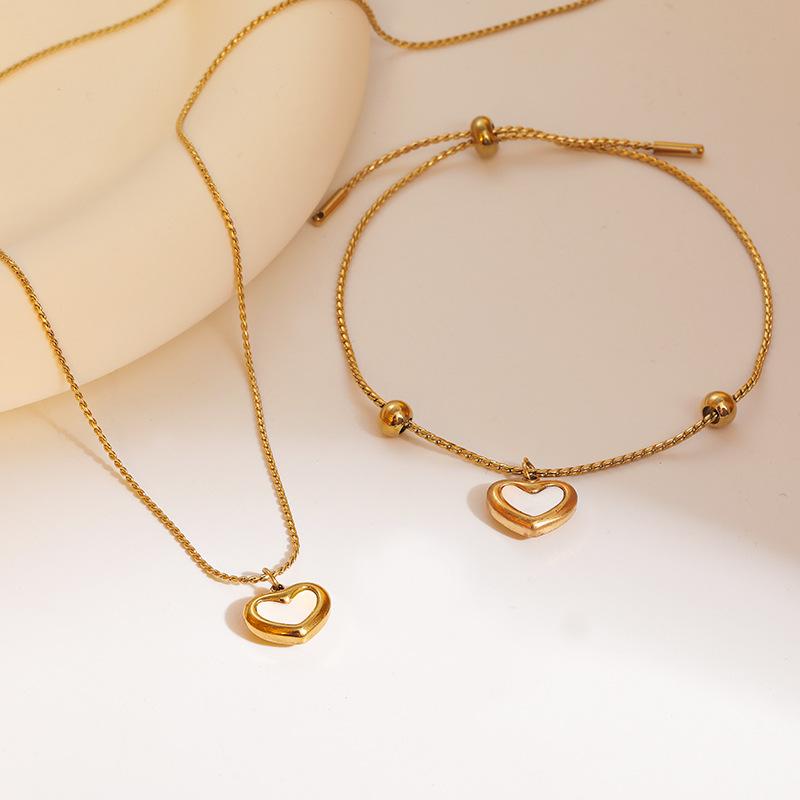 Rhodolite - ネックレス レディース ブレスレット セット ハート ステンレス 電気メッキ加工 金属 錆びにくい 色あせない 高級感 シンプル 腕輪 首飾り エナメル 普段使い 白 ホワイト 春夏 アクセサリー
