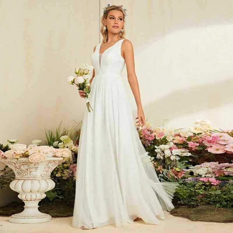 ドレス レディース ロング丈 ワンピース 欧米風 イブニング フォーマル 結婚式 披露宴 演奏会 ブライズメイド 介添え 深Vネック Aライン ノースリーブ 背中あき 刺繍 ポリエステル 高級感 エレガント 上品 写真 秋冬