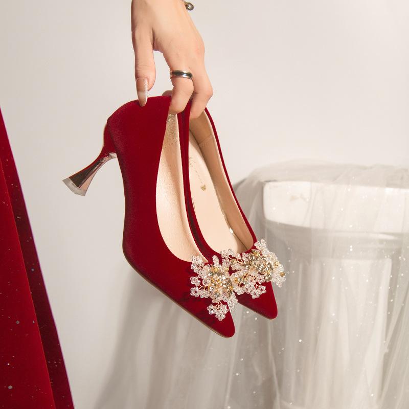 パンプス レディース 結婚式 パーティー 二次会 赤 ワインレッド ハイヒール ピンヒール ポインテッド..