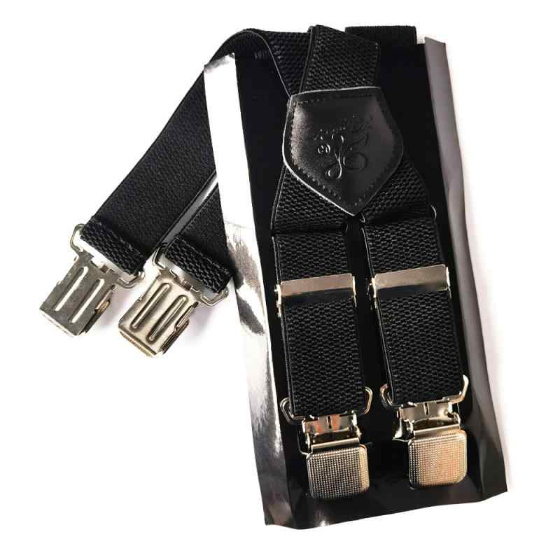 Suspenders - サスペンダー メンズ 男性用 クロス型 強力クリップ ズボン吊り 太め 幅広 ポリエステル ジャガード織り 調整可能 伸縮性 ビジネス フォーマル カジュアル ブラック ネイビー ワインレッド レザー レザー 高級感 おしゃれ シンプル