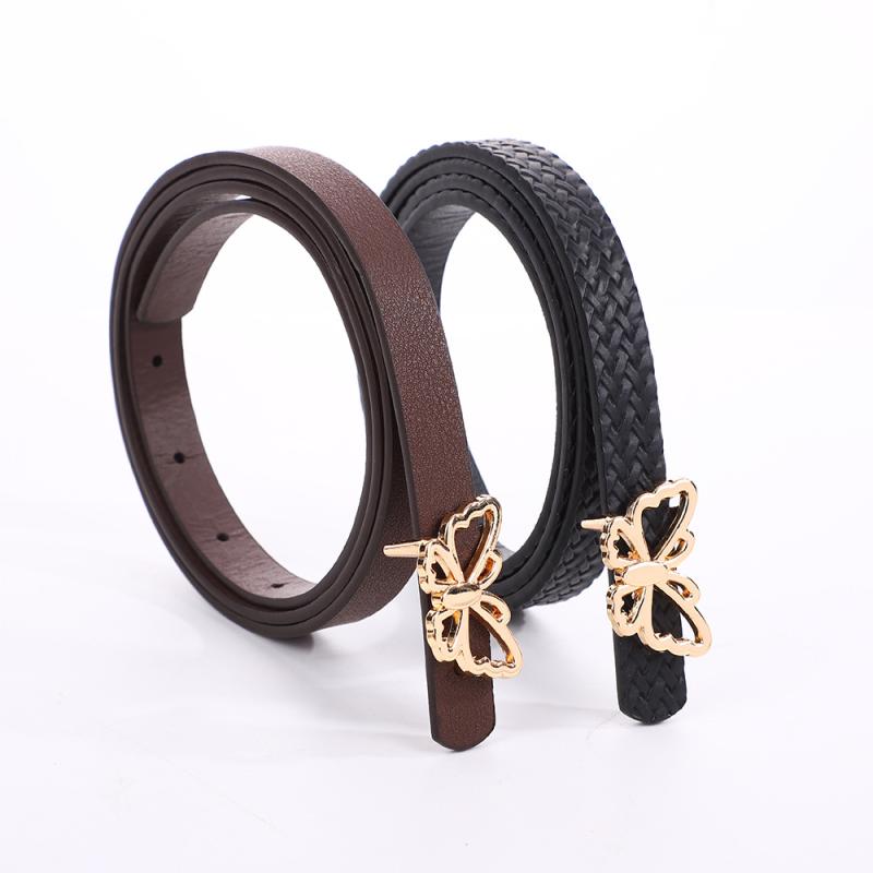 ベルト レディース 婦人用 細ベルト 細め ウエストマーク 蝶モチーフ バックル 合成皮革 PUレザー シンプル 上品 エレガント 高級感 春夏 通勤 オフィス 普段使い ワンピース シャツ ブラウス ブラック ブラウン