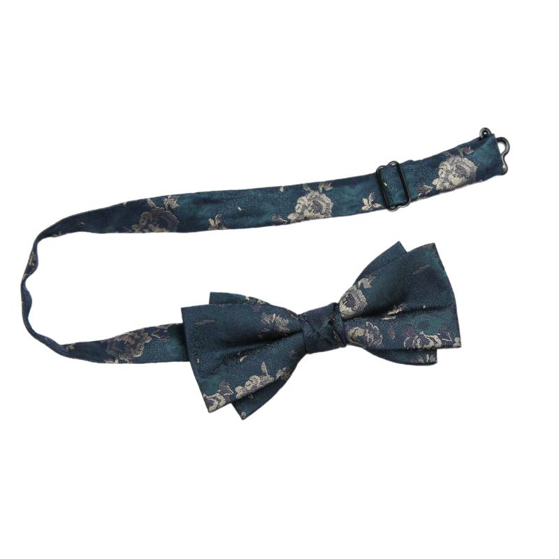 蝶ネクタイ メンズ 男性用 紳士 ボウタイ 2重 ダブルレイヤー ジャガード織り 幾何学模様 ポリエステル 結婚式 ビジネス 冠婚葬祭 フォーマル 礼装 ワンタッチ スクエアエンド 上品 高級感 グリーン ブラウン