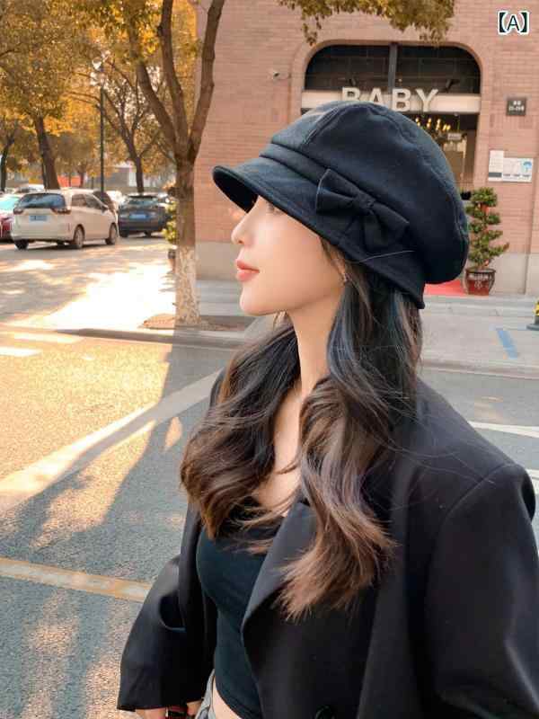 ベレー帽 レディース キャスケット 帽子 ぼうし ハット リボン ウール フェルト 秋冬 高級感 小顔効果 短つば 通気性 防風 ベル型 クラシック レトロ 通勤 普段使い お出かけ ブラック ベージュ グレー 無地 おしゃれ かわいい エレガント 上品(4.0)