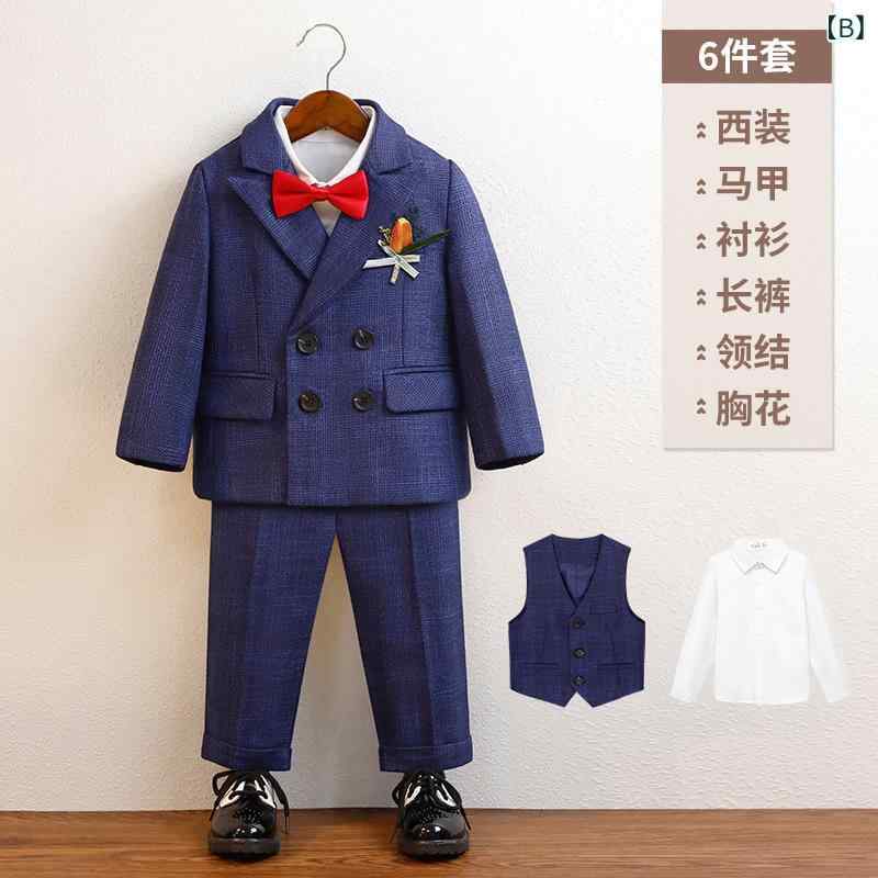 スーツ キッズ 男の子 子供 セットアップ フォーマル 礼服 英国風 チェック柄 格子柄 ダブルボタン 高級感 長袖 秋冬 ブルー ワインレッド 結婚式 発表会 卒業式 上下セット ジュニア 冠婚葬祭 おしゃれ 紳士服 frontop-13256600 フロントップ楽天市場店 サンプル画像3