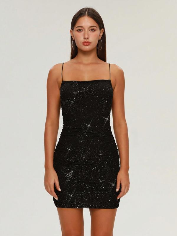 ワンピース レディース キャミソール タイト ノースリーブ バックレス 背中開き ラインストーン ビジュー スパンコール キラキラ エレガント 上品 欧米風 ロング丈 セクシー パーティー お呼ばれ ブラック 春夏