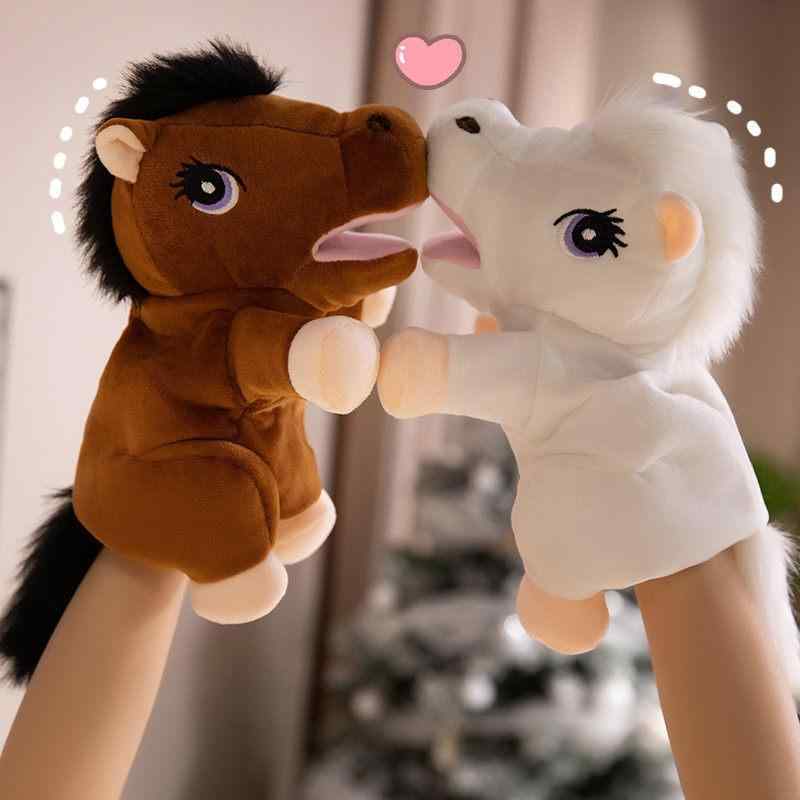 パペット かわいい 男の子 女の子 馬 ぬいぐるみ 口パク 幼稚園 早期教育 おもちゃ 室内遊び コミュニケーション 読み聞かせ 腹話術 茶 白 柔らかい