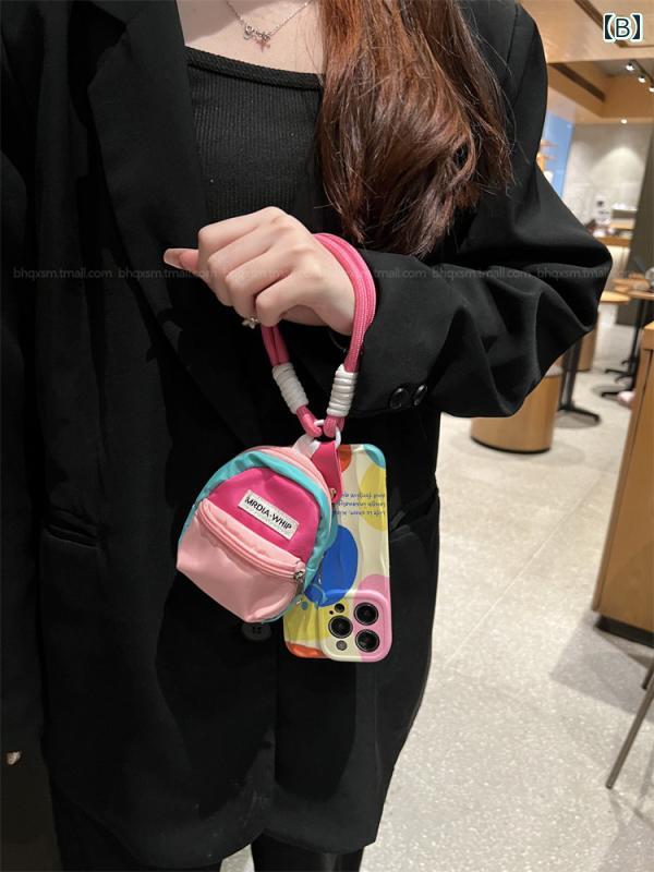 スマホケース レディース かわいい スマイル 幾何学模様 ソフト シリコン ミニポーチ付き イエロー ピンク ブルー ショルダー 斜め掛け ハンド ストラップ パラコード フルカバー 耐衝撃 落下 紛失防止 レンズ カメラ 保護 個性的