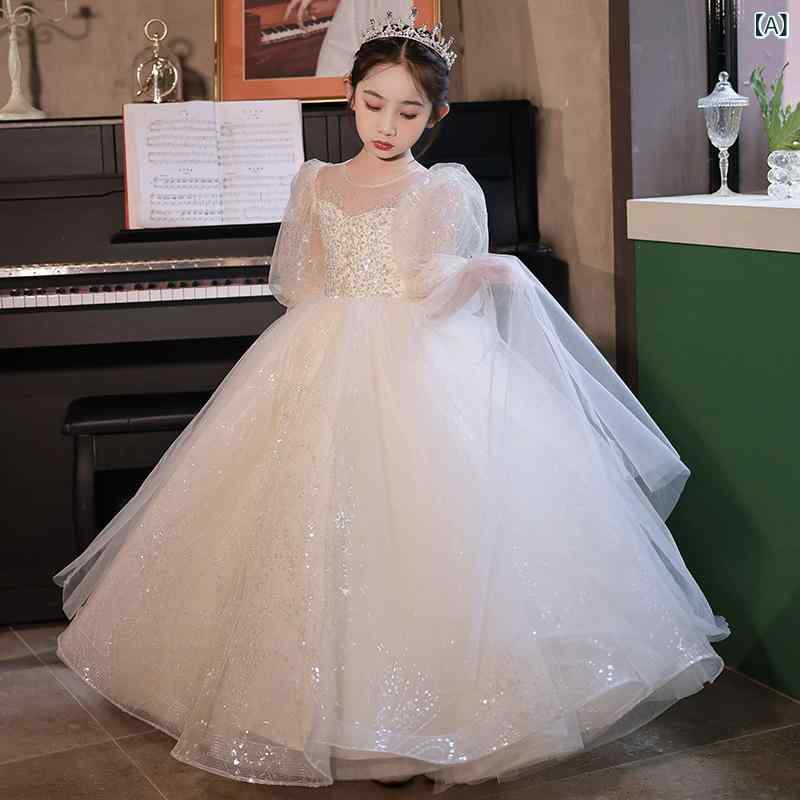 ドレス キッズ 女の子 子供服 ワンピース フォーマル 演奏会 ピアノ発表会 結婚式 フラワーガール プリンセス ロング ショート シャンパン 高級感 チュール 華やか 清楚 かわいい ジュニア 秋冬 衣装 上品 Aライン frontop-13267104 フロントップ楽天市場店 サンプル画像2