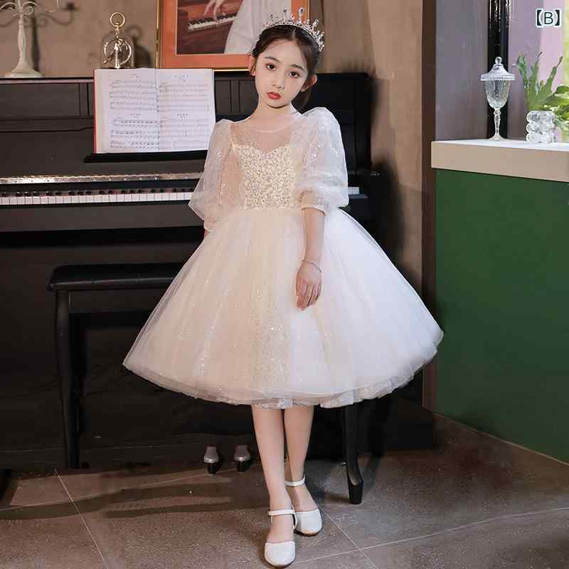 ドレス キッズ 女の子 子供服 ワンピース フォーマル 演奏会 ピアノ発表会 結婚式 フラワーガール プリンセス ロング ショート シャンパン 高級感 チュール 華やか 清楚 かわいい ジュニア 秋冬 衣装 上品 Aライン frontop-13267104 フロントップ楽天市場店 サンプル画像3