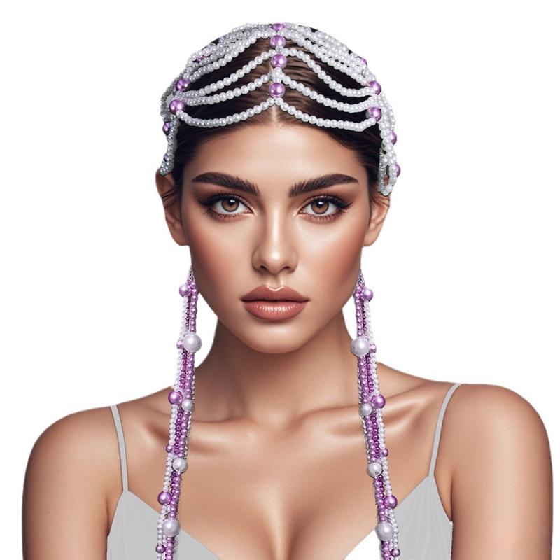 カチューシャ レディース ヘアバンド 髪飾り ヘアアクセサリー ヘッドドレス 高級感 パール タッセル チュール 蝶結び リボン ラインストーン ホワイト 秋冬 華やか エレガント 清楚 結婚式 パーティー お呼ばれ