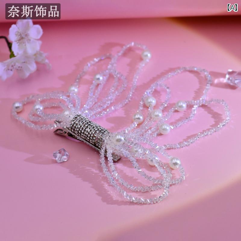 バレッタ レディース 髪飾り ヘアアクセサリー ヘアクリップ ハンドメイド クリスタル 水晶 パール パ..