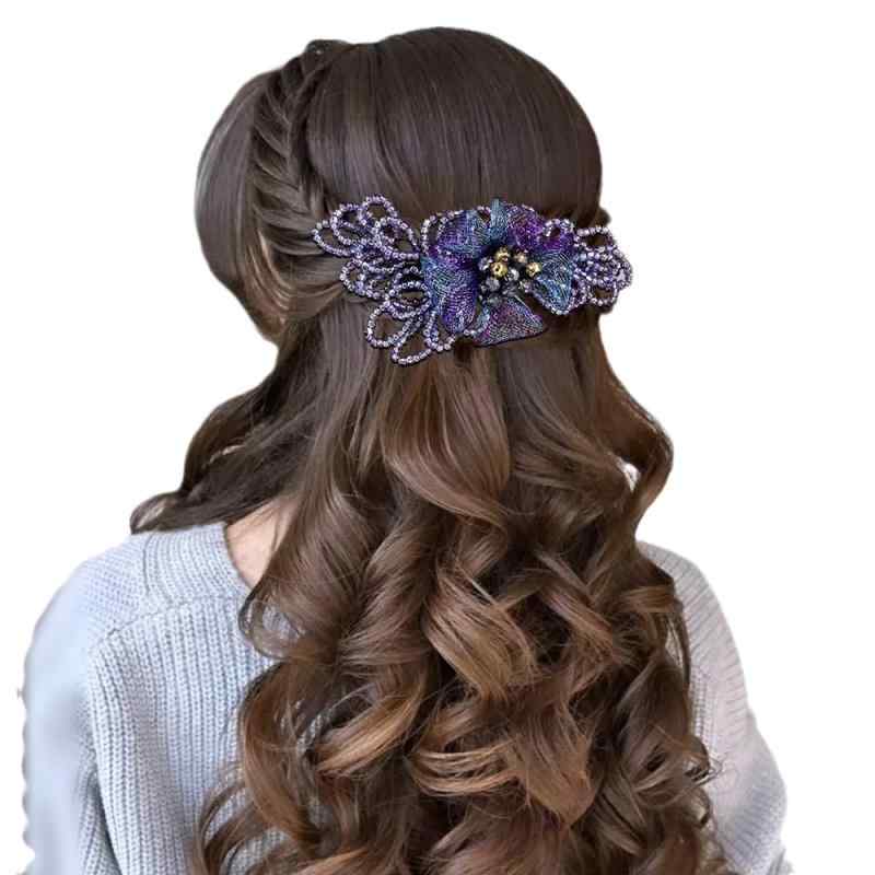 乐天商城 - ヘアクリップ レディース 髪留め バレッタ ヘアアクセサリー 紫 チュール メッシュ 手編み フラワー 花モチーフ ハンドメイド ラインストーン 翼 華やか かわいい 上品 森ガール お呼ばれ パーティー 結婚式 秋冬