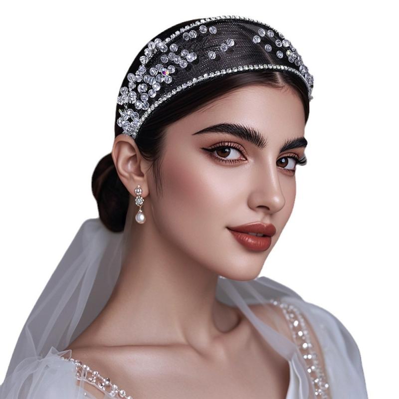 カチューシャ レディース 黒 チュール メッシュ クリスタル ラインストーン リボン ノット 結び目 レト..