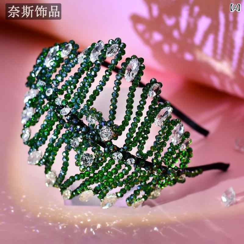 フロントップ楽天市場店のカチューシャ レディース ヘアアクセサリー 髪飾り ヘッドドレス 清楚 ナチュラル ハンドメイド 高級感 上品 エレガント クリスタル ラインストーン ジルコニア 緑 グリーン 通勤 普段使い 結婚式 秋冬 かわいい｜アングル2