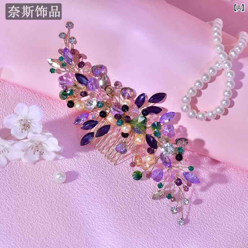 ヘアアクセサリー レディース ヘアコーム 髪飾り ヘッドドレス かんざし 水晶 クリスタル ハンドメイド..