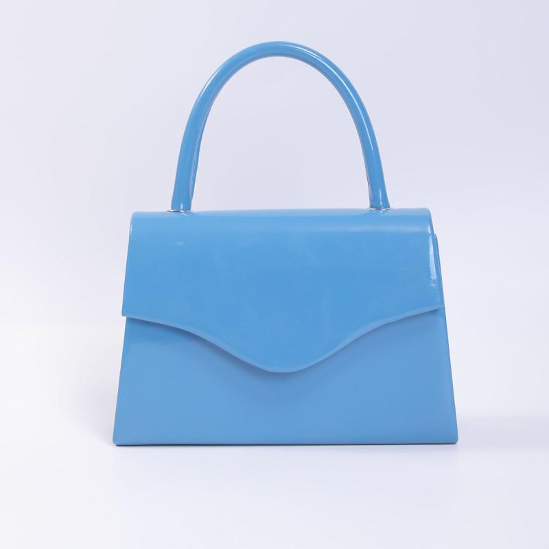 ハンドバッグ レディース 鞄 鏡面 エナメル風 合成皮革 高級感 上品 華やか シンプル スクエア 横型 フラップ 手提げ ショルダー 斜めがけ ブラック ブルー ゴールド パーティー 普段使い 通勤 フォーマル オールシーズン